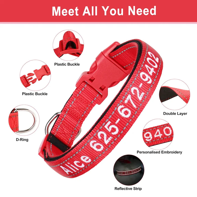 Collier Nylon Brodé Personnalisé pour Chien – Réfléchissant | S à XL